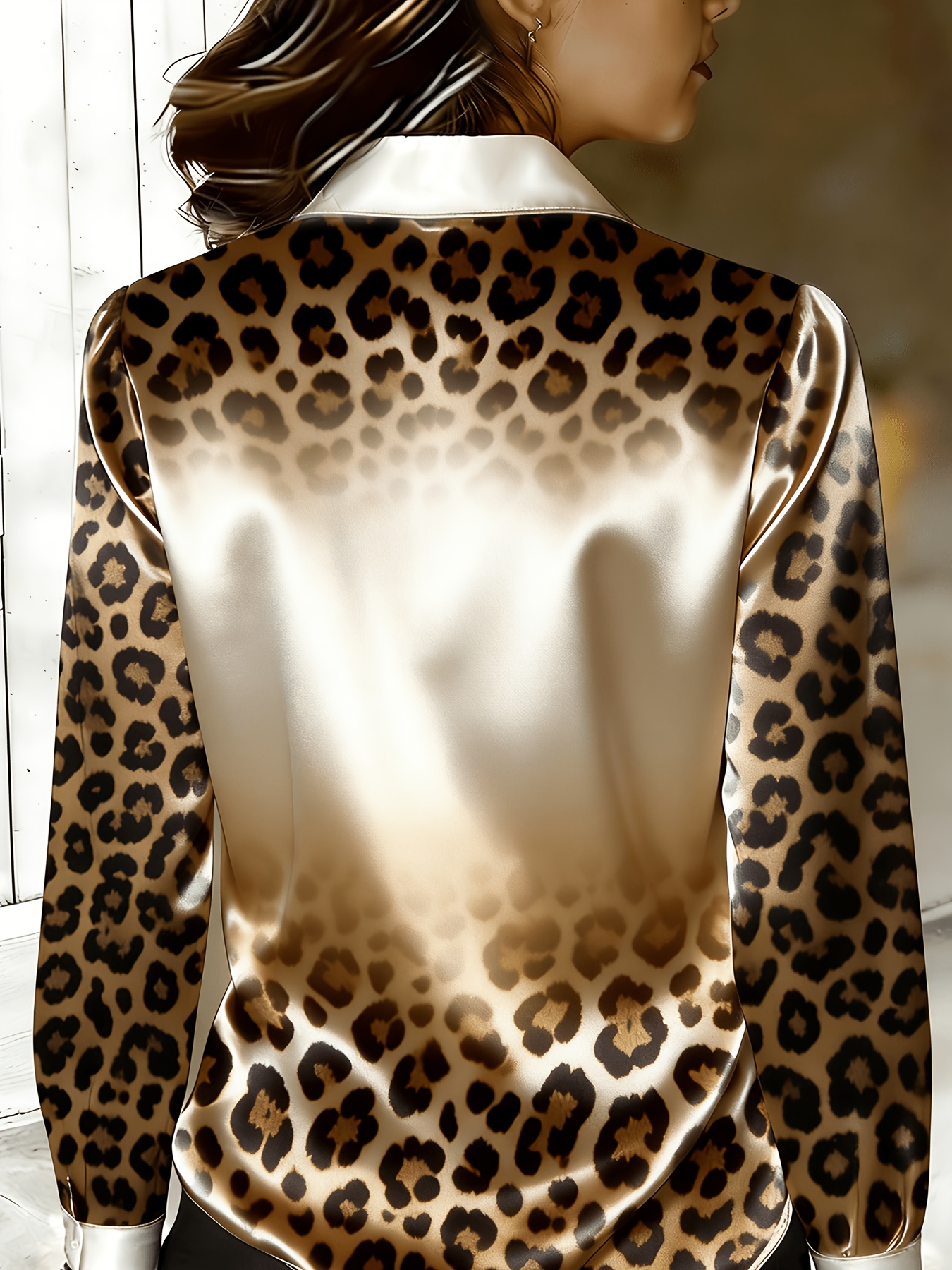 top de   con estampado digital de leopardo degradado,   larga,   drapeada   y un solo botón