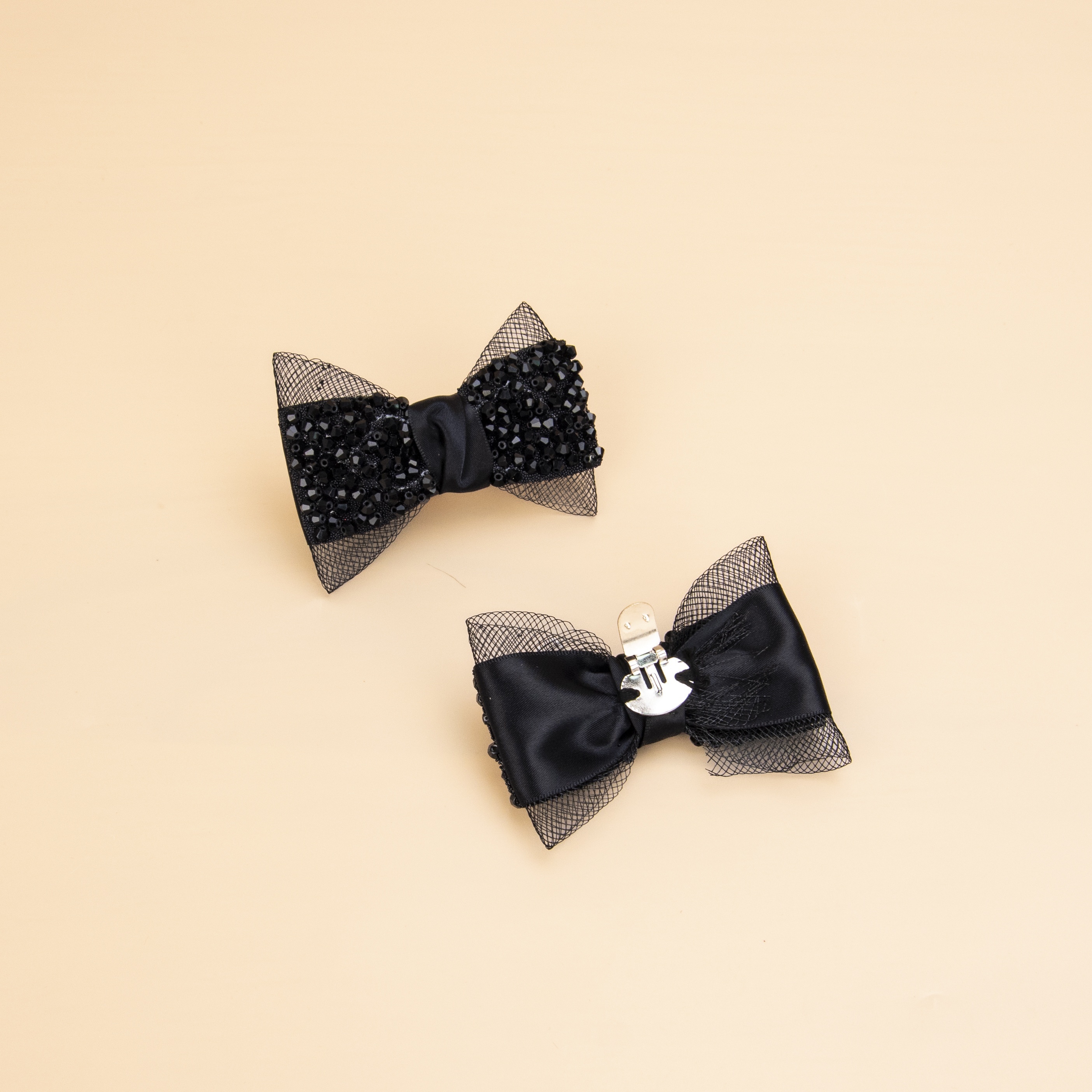 2pcs Elegant Black Bow Shoe Clips, Handcrafted Beaded Nylon Elastic Folding , Accessory For Wedding Performance Formal Events, Formal Event Accessories | Shoe Accessory | Beaded Detailing