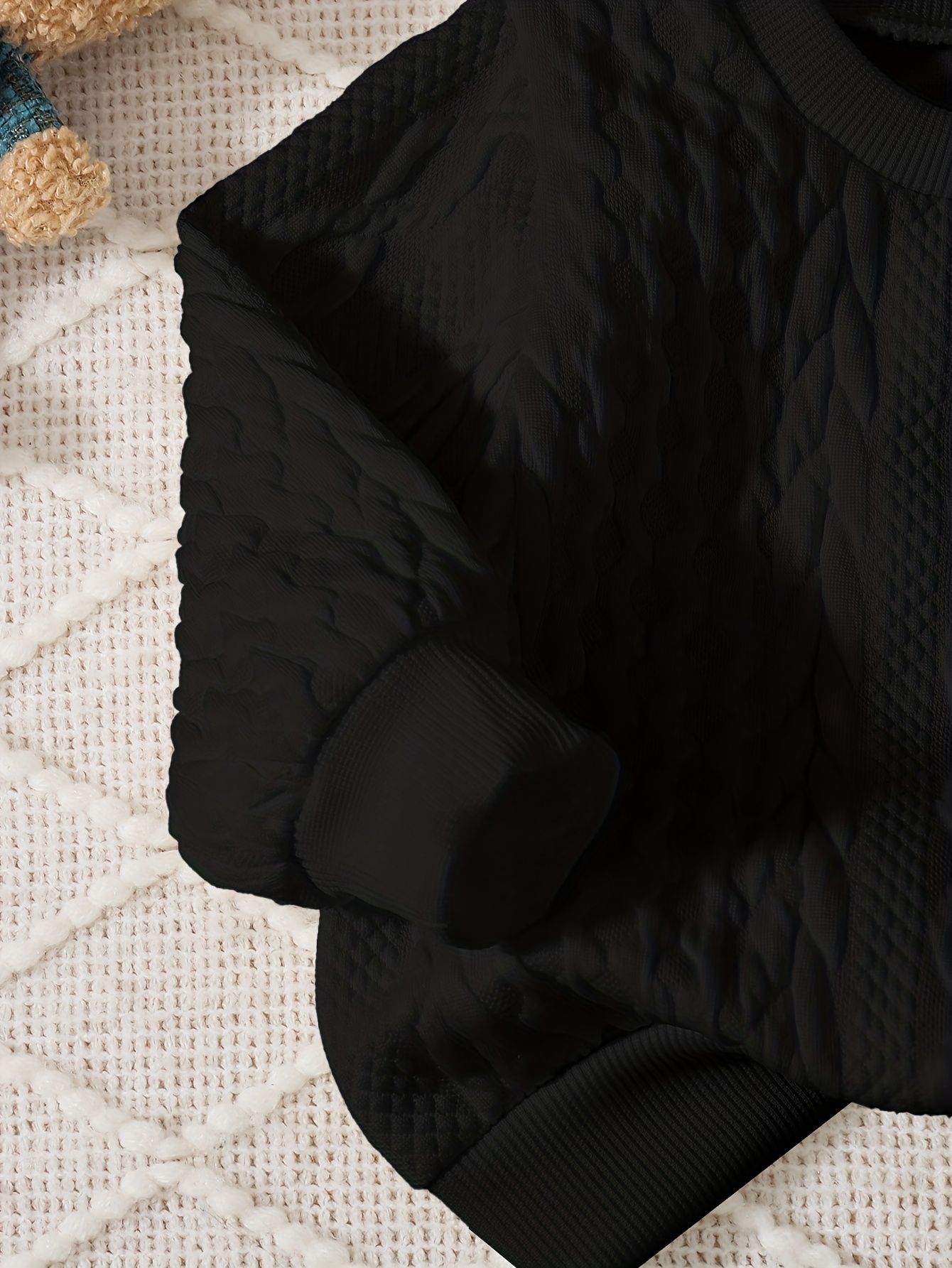 2pcs winter outfit set   patch sweater fringe hem jeans with elastic waist brown bear pocket pants machine washable clothes autumn winter casual playwear   outdoor Product details 12