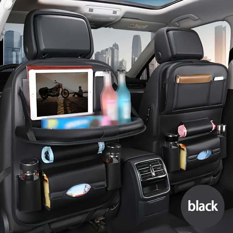 TEMU 2pcs Car Rides With This -one Back Seat Organizer - Includes Foldable Table Tray, Kick Mats, Tissue Box, Cup Holder, Umbrella Holder, Laptop