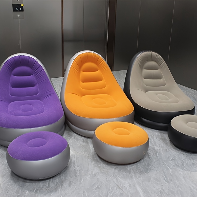 a foldable inflatable sofa chair with a footrest a soft and comfortable   for home relaxation portable for outdoor use suitable for lounging or sleeping a single person portable outdoor camping air mattress sofa ideal for adult napping