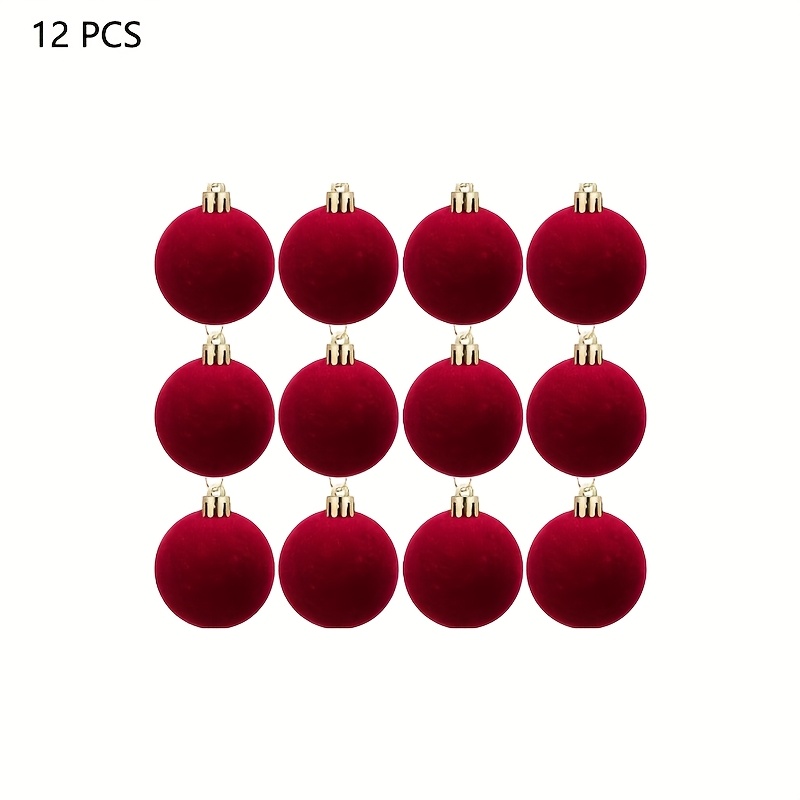 12pcs Christmas Velvet Balls Flocked Christmas Hanging Ornaments Handmade Velvet Balls Tree Ornaments Tree For Wedding Anniversary Party 6cm/2.36inch