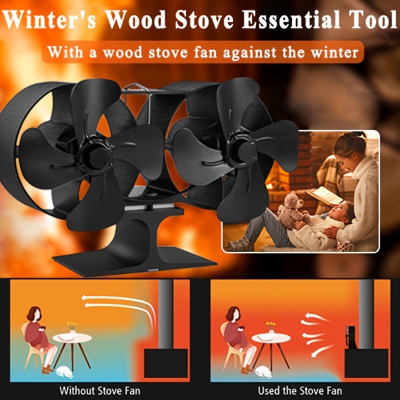  Xmasneed Wood Stove Fan Heat Powered, 8 Blade Wood Burning Stove  Fan for Buddy Heater, Fireplace Fan Non-Electric, Heat Fan for Wood Stove/Pellet/Log  Burner (with Magnetic Thermometer), Dual Motors : Home