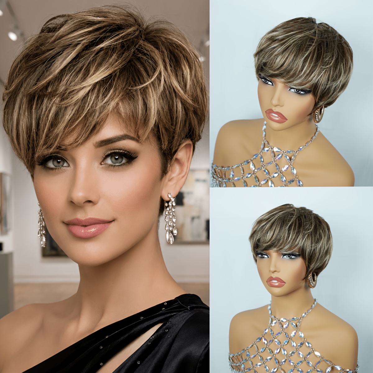 Image of A Human Hair 6 Inch Straight Cut Wig, Full Machine Cap, 150% Density 4/27# Color, Sleek Smooth Hair, Natural , Suitable For Daily Wear, Party, Travel And Casual Occasions
