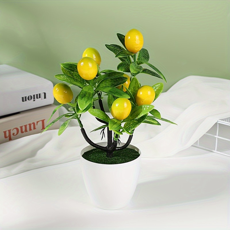 

1pcs Artificial Bonsai Lemon Tree Potted Plant, Faux Plastic Lemon Plant For Outdoor Garden Patio Balcony, Home Floral Decor, Housewarming Gift - No Electricity Needed