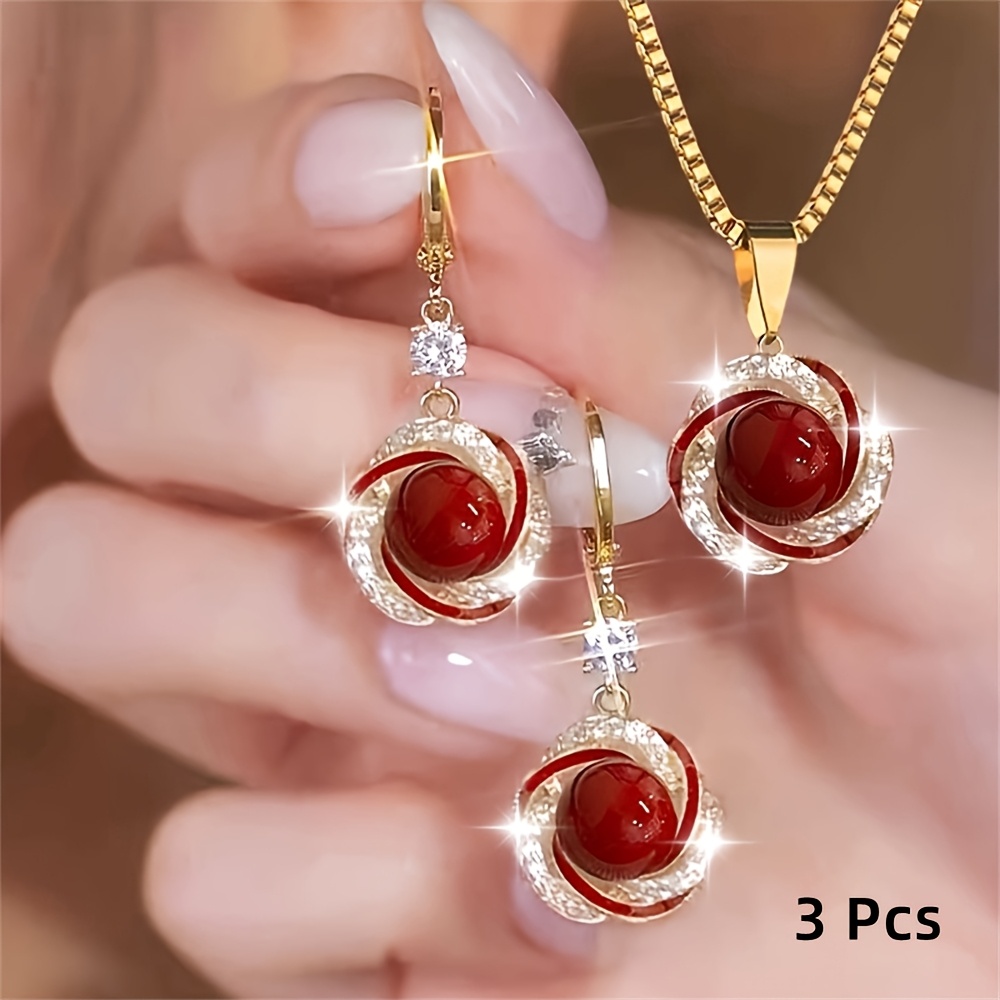 3 parça şık kolye + küpe takımı, parti anısı takıları,   ve yaratıcı tasarım,   festival hediyesi, işıltılı girdaplı mücevher seti, lüks çekicilik   yüksek kalite kolye ve küpeler 1