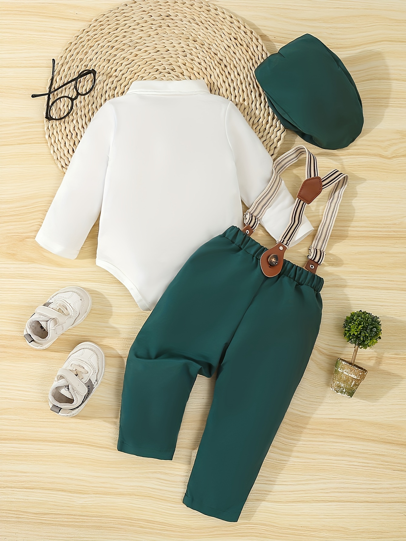 boys 4pcs gentleman outfit set long sleeve romper with bow tie suspenders hat for birthdays weddings special occasions machine washable Product details 11