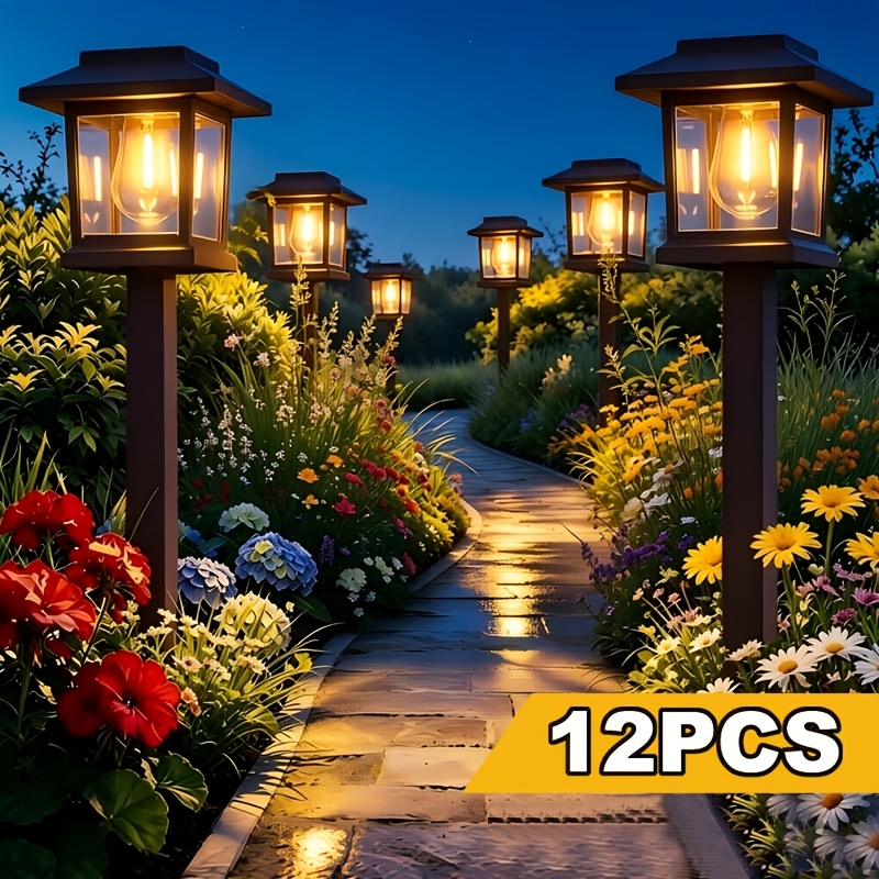 12pcs solar pathway lights outdoor bright led solar outdoor lights ip44 waterproof smart light sensor suitable for courtyard driveway walkway residential decoration carnival decoration easter decoration and valentines home decoration