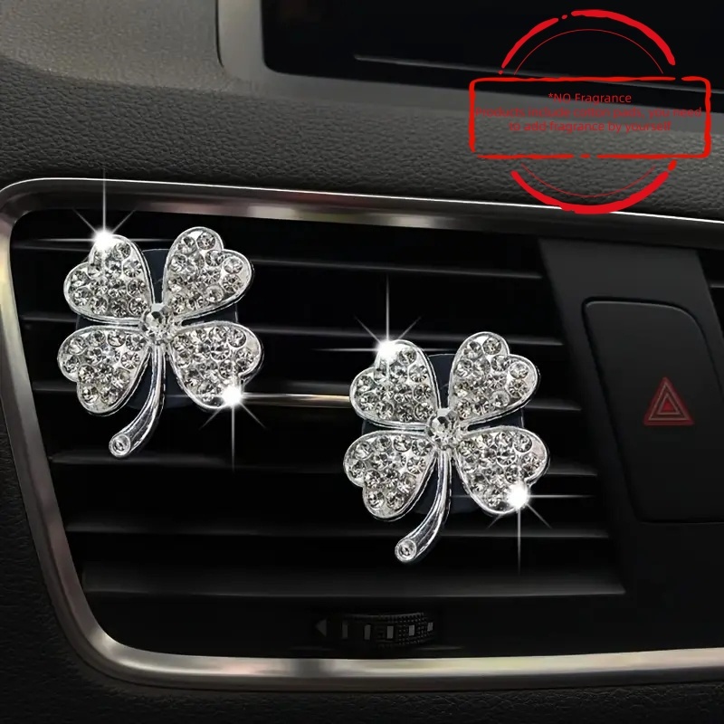 Image of 2pcs Set Clover Car Air Vent Decorative Clips, Shiny -inlaid 3d Clover Clover Design, Clover Shaped Car Air Vent Decor, Clover Car Air Diffuser "car