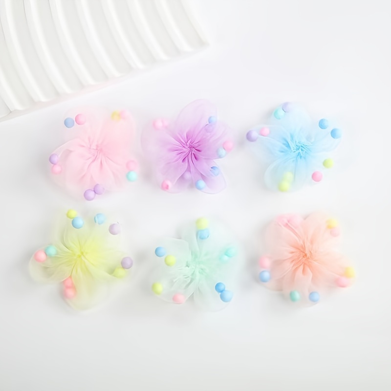 Image of 12pcs Colorful Ball Lace Flowers Craft Supplies Perfect For Diy Hair Clips, Brooches, Scarves, Clothing, Shoes, And Socks Decorative Appliques
