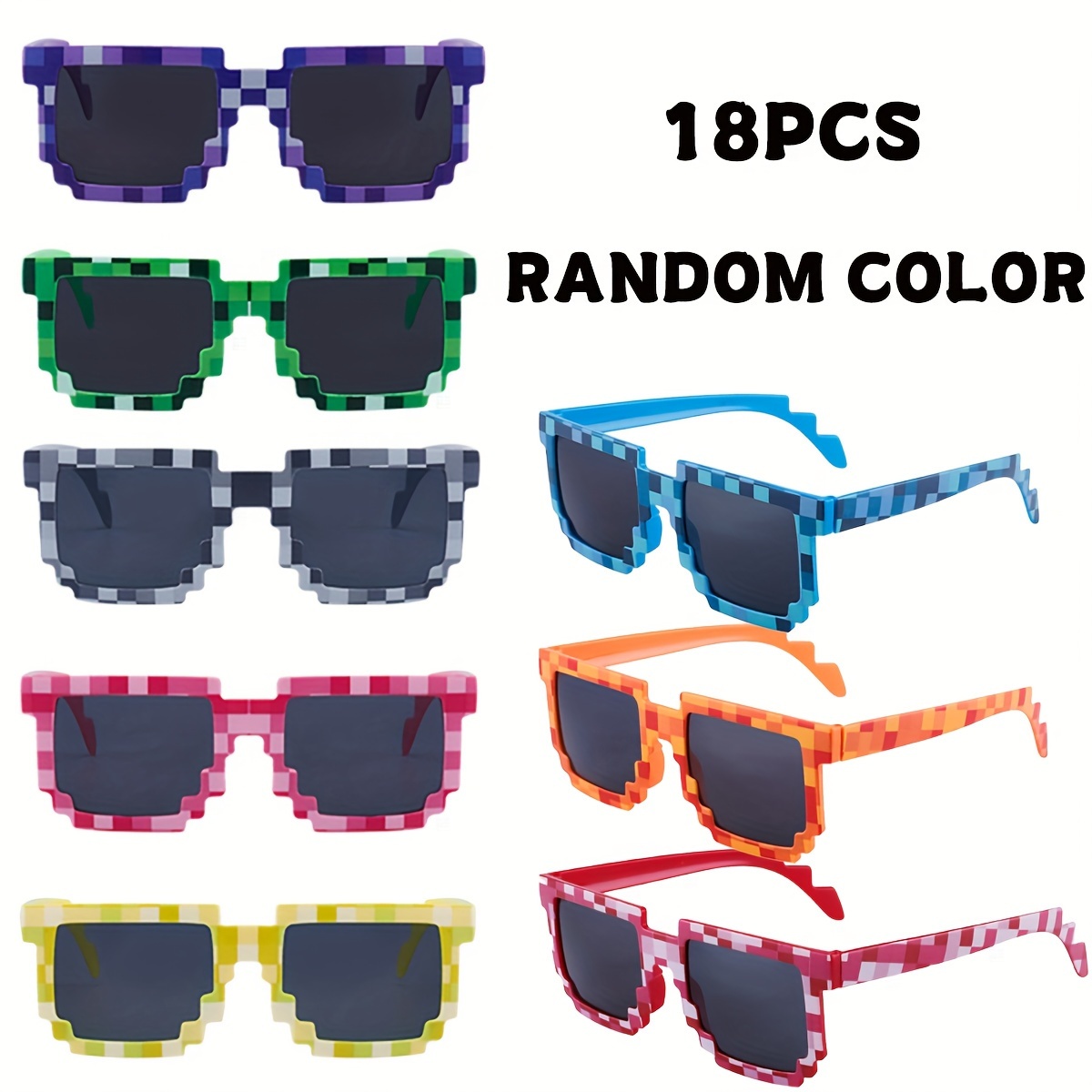 

18 Pack Miner Party Pixel Glasses, Plastic Gamer Theme Photobooth Props For Adults, Fun Assorted Color Birthday Party Favors, Fit - No Feathers