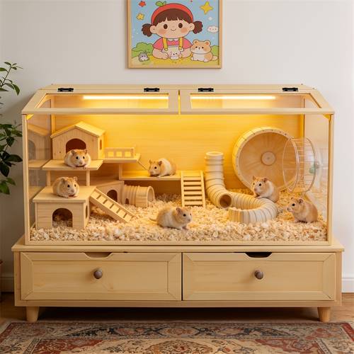 chew proof hamster cage clear tempered tabletop habitat door built in light for small pets 100cm length