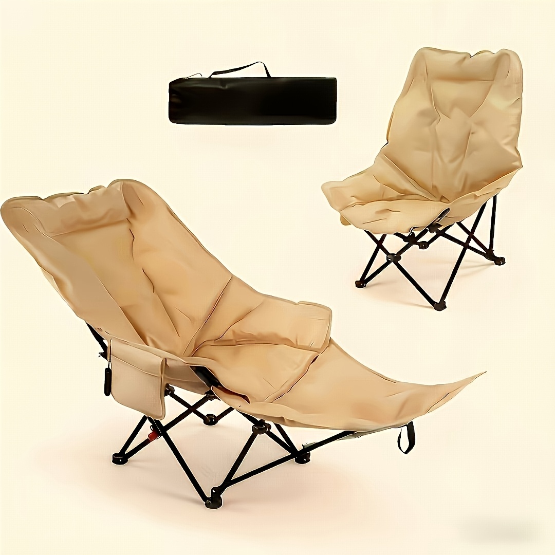 4-Speed Adjustable Thickened Recliner, 600D Oxford Cloth And Thick Frame, Outdoor Indoor   Chair - Suitable for Beach, Fishing, Backyard, Parties - Durable And Comfortable, Easy to Fold