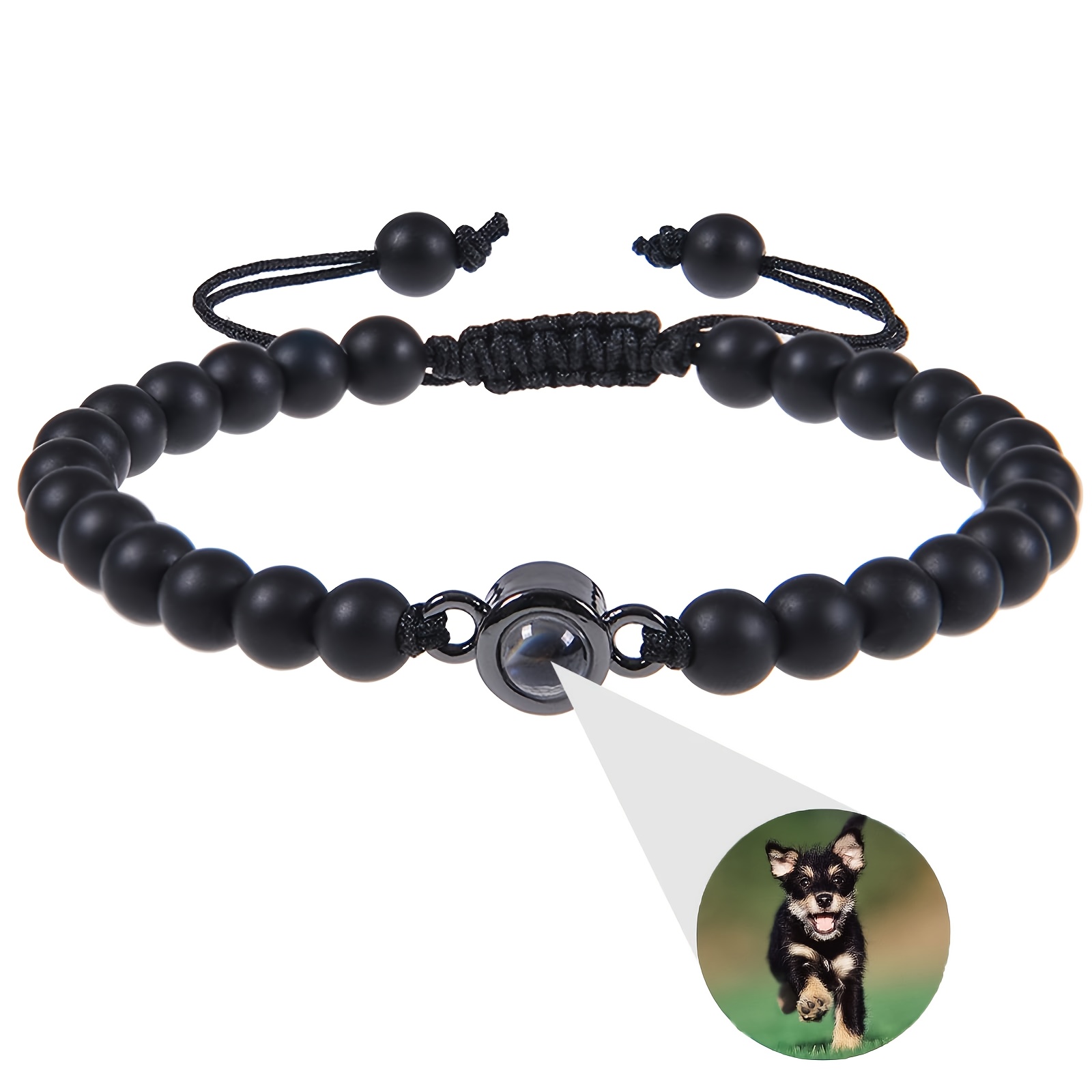 E-shop Personalisiertes Herren-Foto-Projektionsarmband, Individuelles Perlenarmband mit Bildanhänger für Männer - Gedenkgeschenk Vatertagsgeschenk
