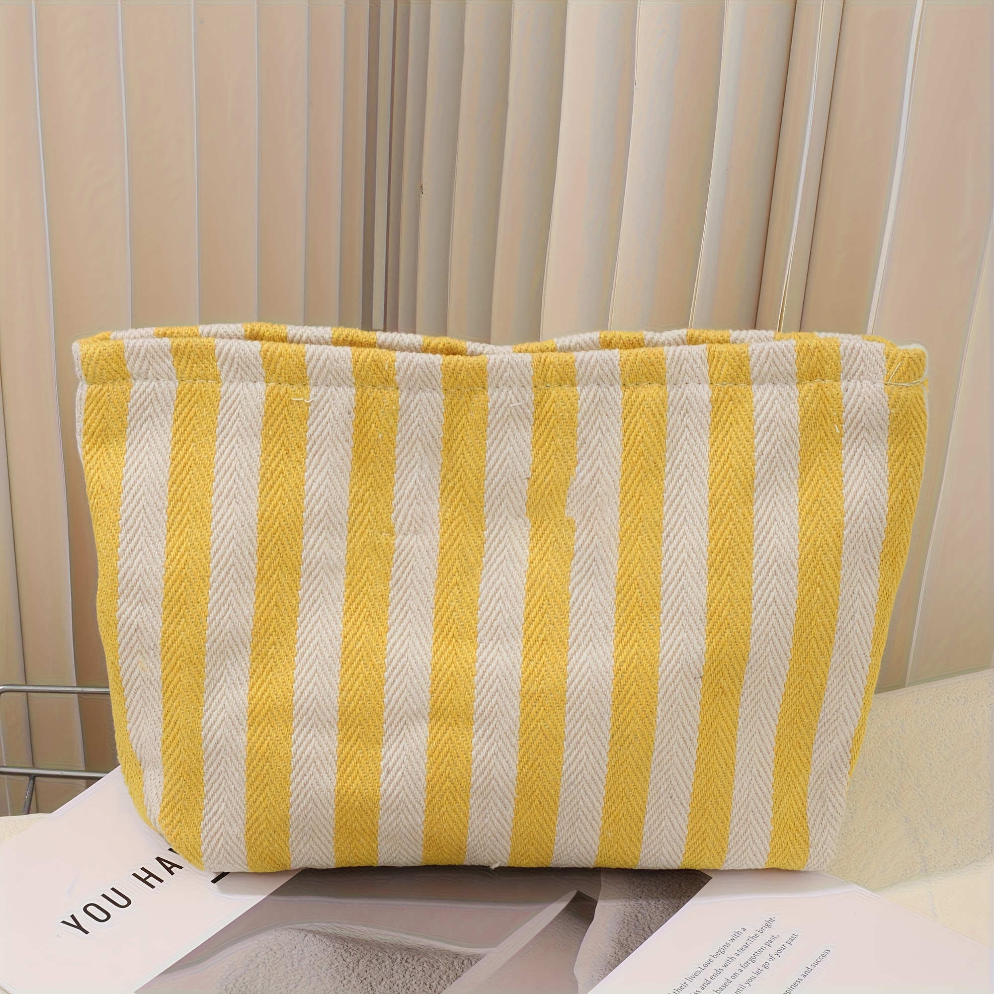TEMU 1pc Personalized Bridesmaid Gift - Custom Name Canvas Makeup Bag, Striped Cosmetic Pouch With Zipper Closure, Foldable Lightweight Toiletry Case