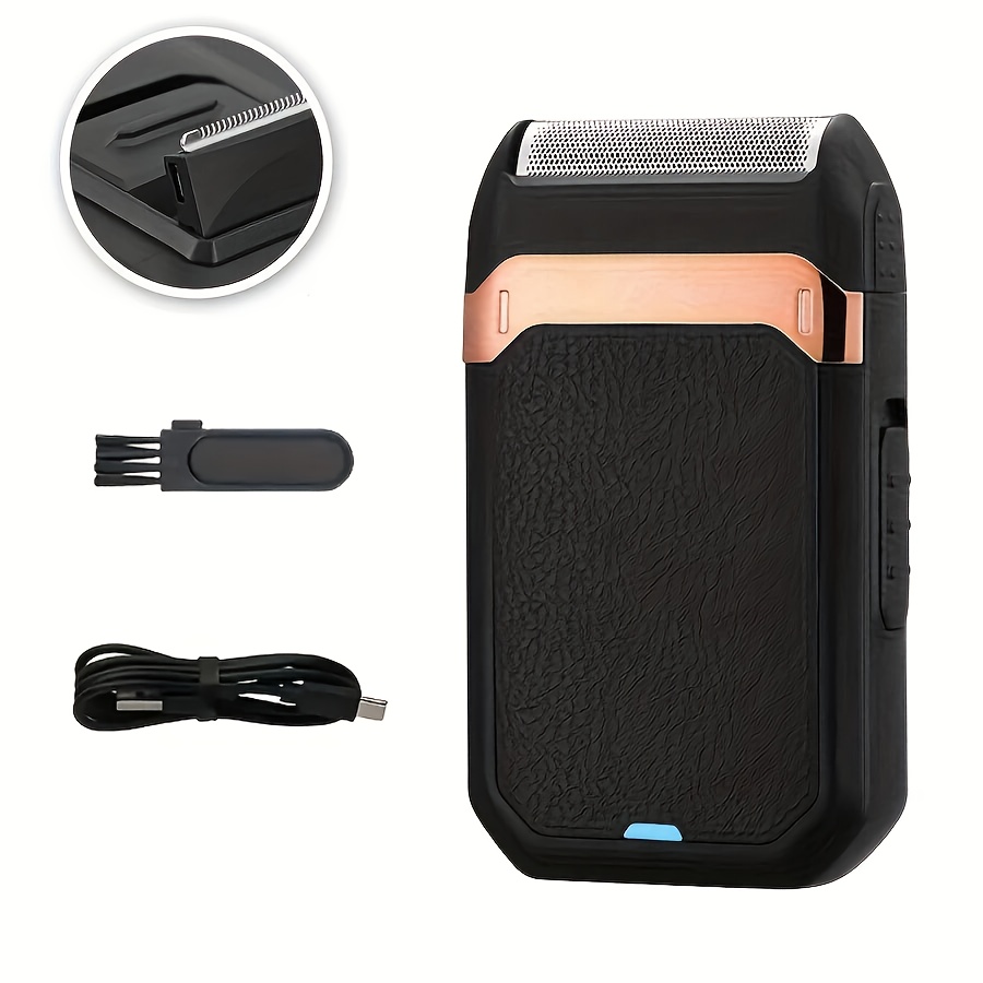 TEMU Men's Rechargeable Electric Shaver, With Pop-up Beard Trimmer, Usb Charging, Stainless Steel , Long , Portable Razor - Smooth Precise Trimming (