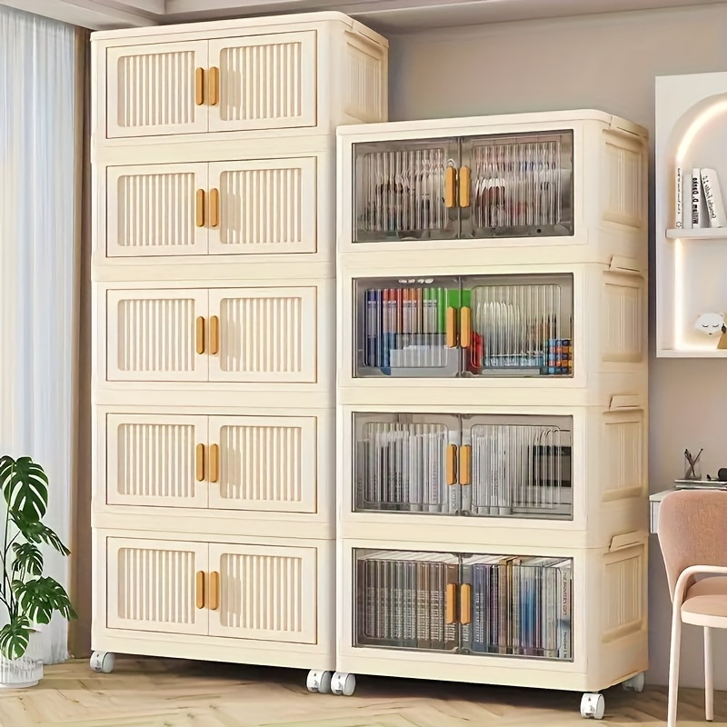 Folding Storage Cabinet with Magnetic Doors, Wheels - TJRI28S – SOOOQ