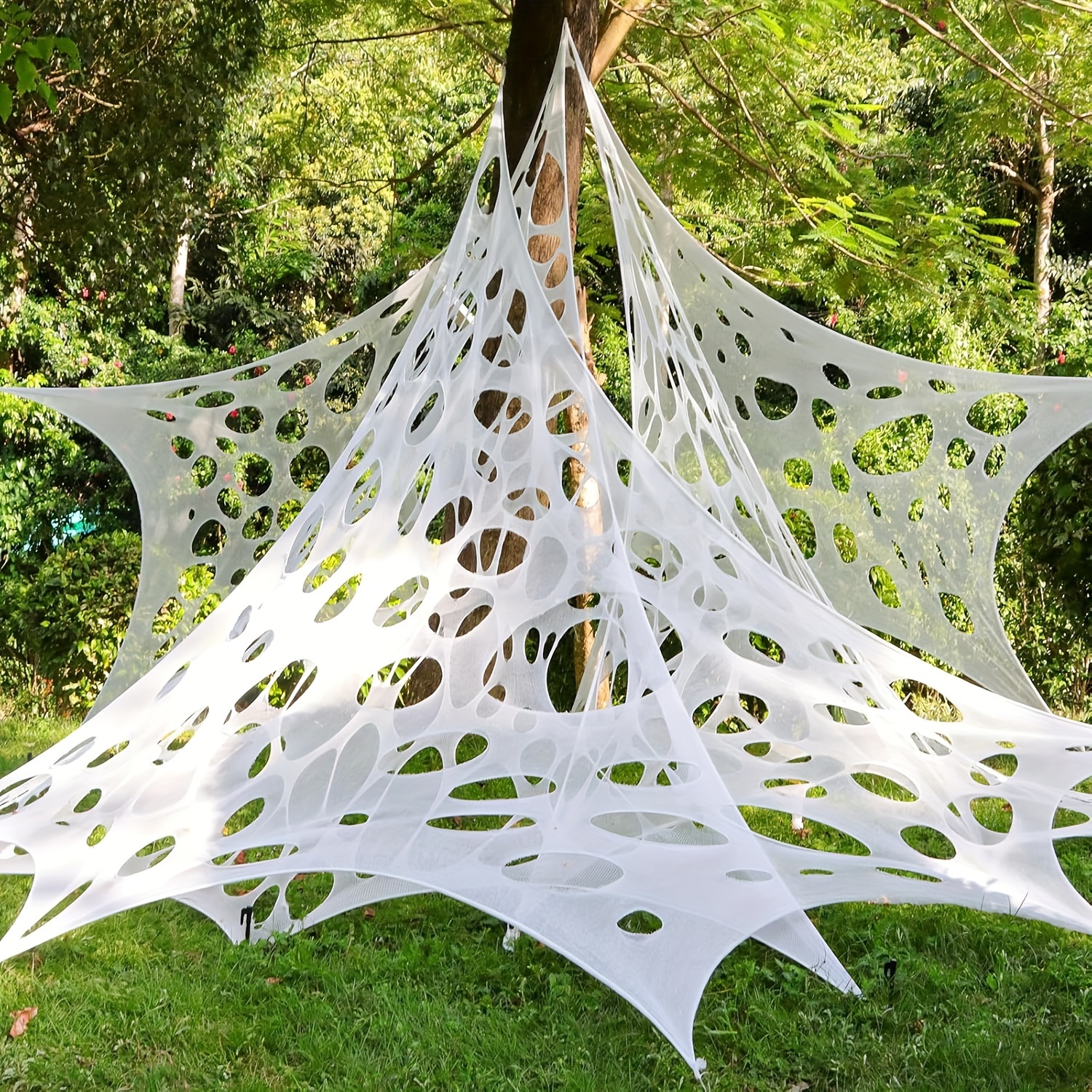 

Spooky 300 Halloween Spider Web Decorations With 10 Ground Stakes - Stretchable Beef Netting For Haunted House & Party