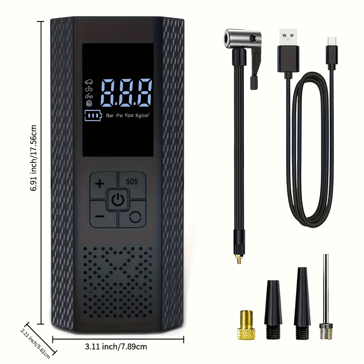 TEMU Portable Air Compressor For Tires, 150psi Car Tire Pump Featuring A Pressure Gauge, Led Light, And A Fast Design Suitable For Cars, Motorcycles,