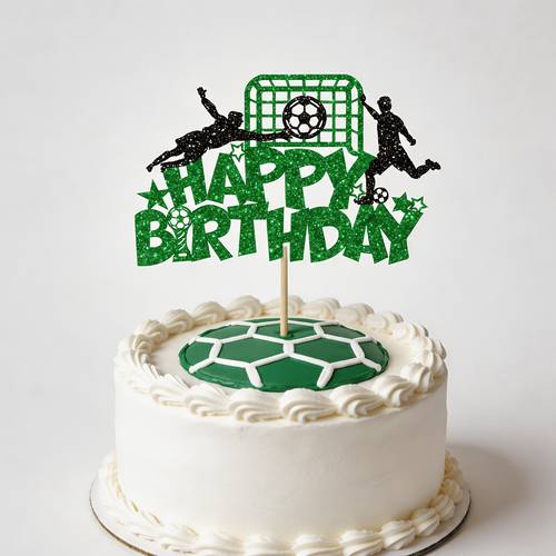 1 glitter soccer theme happy birthday cake topper with goal and player sparkling sports party decoration for birthday cakes