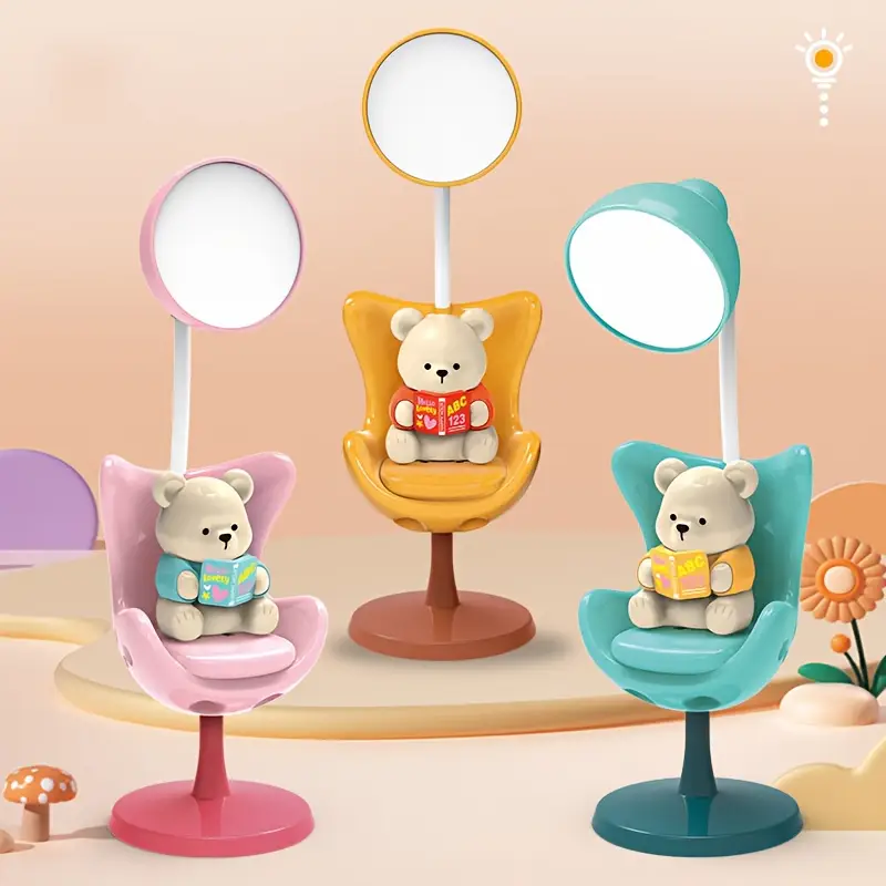 cute cartoon bear desk lamp with adjustable arm usb rechargeable 3 level dimmable eye protection modern for home office study desk lamp for office study lighting design polished Product details 0