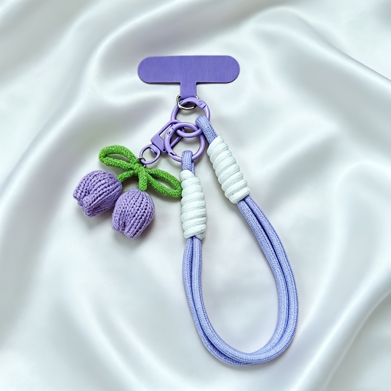 TEMU 1pc Tulip Knitted Phone Lanyard Wrist Strap, Phone Bracelet With Hand-crocheted Tulip Charm, Phone Accessory Strap, Creative Anti-loss Anti-drop