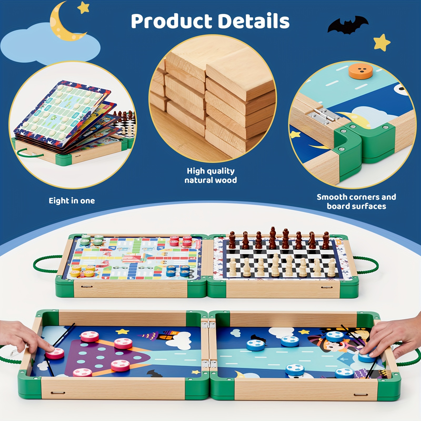 8 in 1 wooden board game set chess set for kids sling puck game board games for family night travel toys for kids chess   table game 6