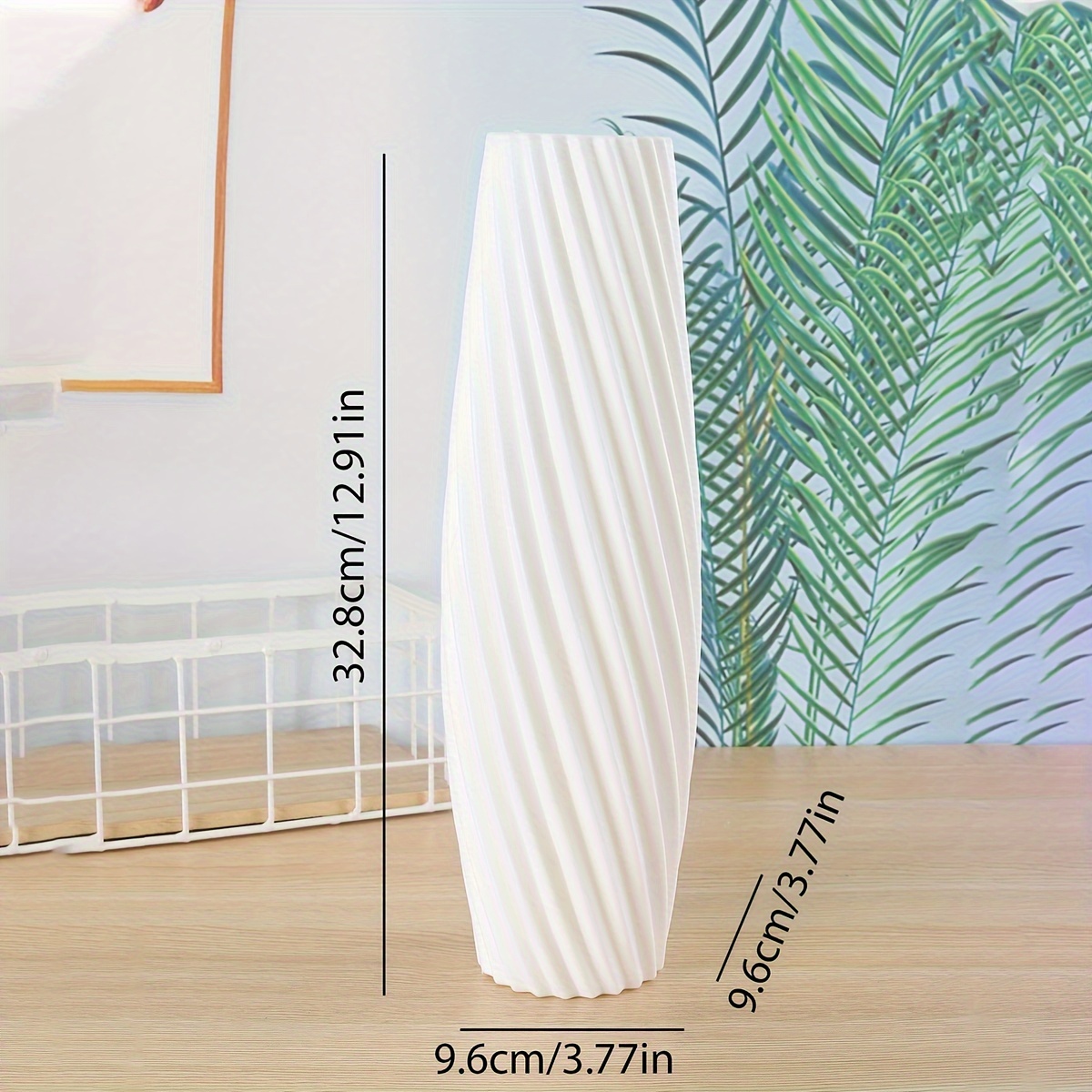 TEMU 1pc Plastic Vase With Imitation Ceramic , Rotating Cylinder High Vase, Flower Arrangement Art Vase