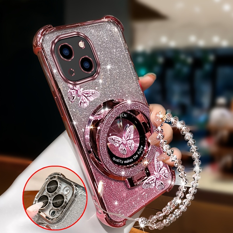 TEMU Sparkly Wrist Strap Phone Case With A Design, Compatible With For Iphone 13, Offering Shock Resistance And Protection Against