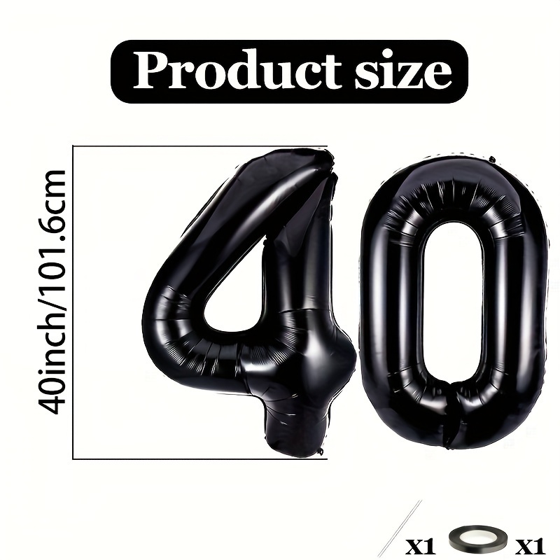 2pcs 40 Inch Large Black Mylar Foil Number 40 Balloons 40th Birthday Party Decorations For Men And Women 40th Wedding Anniversary Celebration Decorations