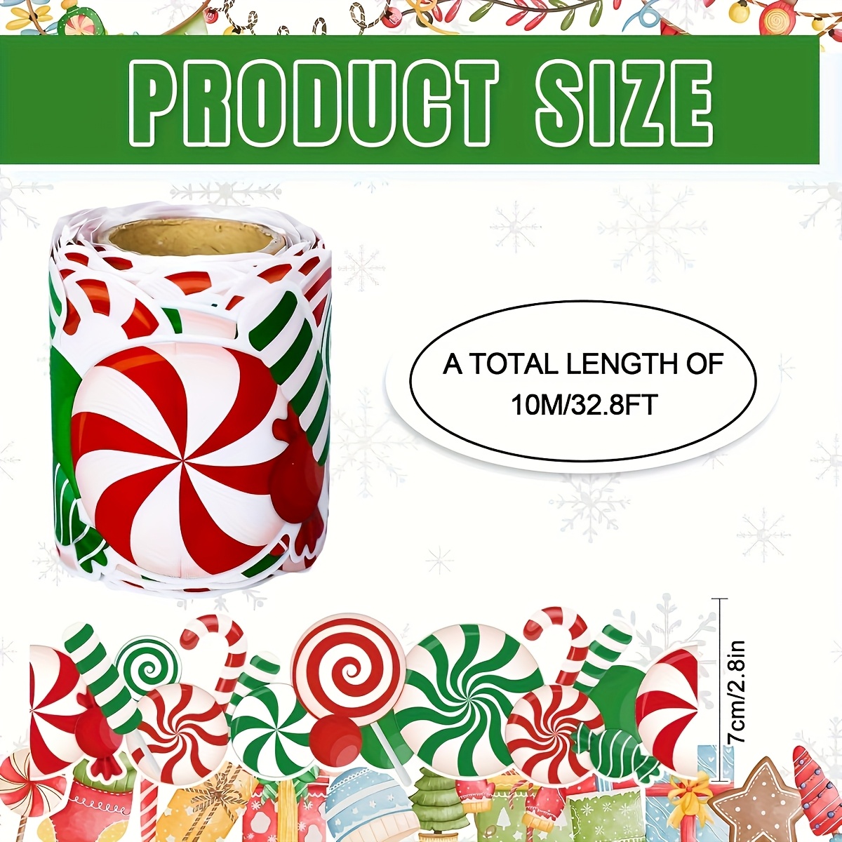 TEMU 1 Roll Christmas Candy Cane Decorative Stickers, 10m X 32.8ft, Holiday Bulletin Board Border Decals, Red And Wall Decoration, Self-adhesive