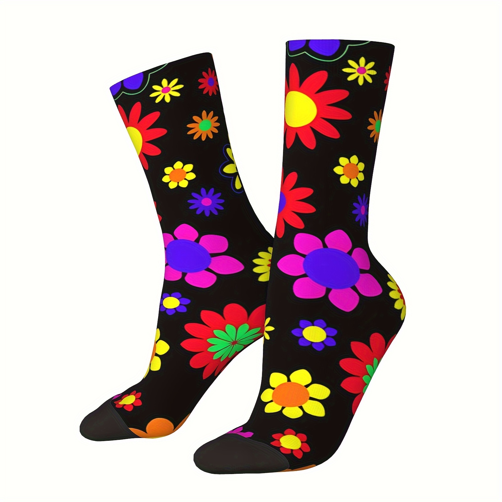 

1 Pair Of Unisex Vintage Style Novelty Hippie Crew Socks, Trendy 3d Digital Printed Men Women Socks, Crazy Funny Socks For Gifts