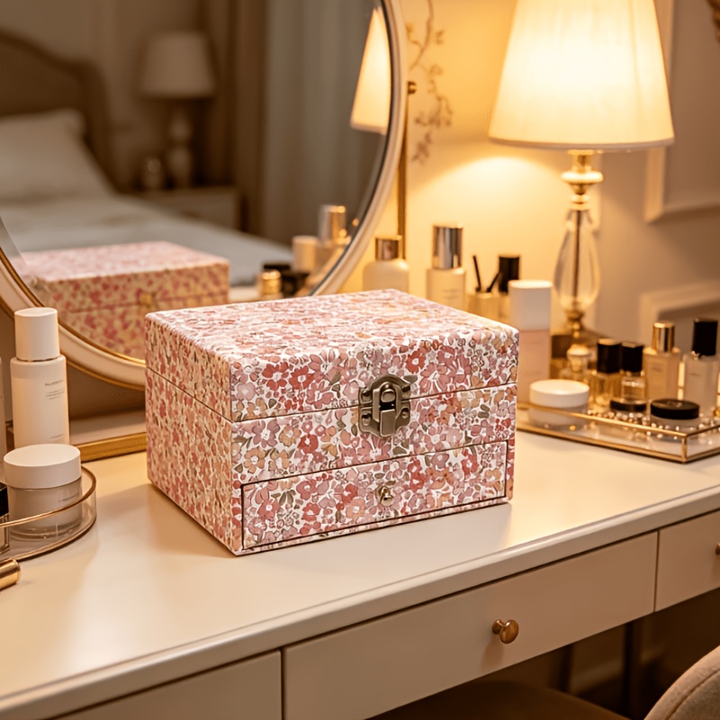 TEMU Delicate And Pink Square Drawer With Floral Pattern, Music-playing Rotating Doll Jewelry Box