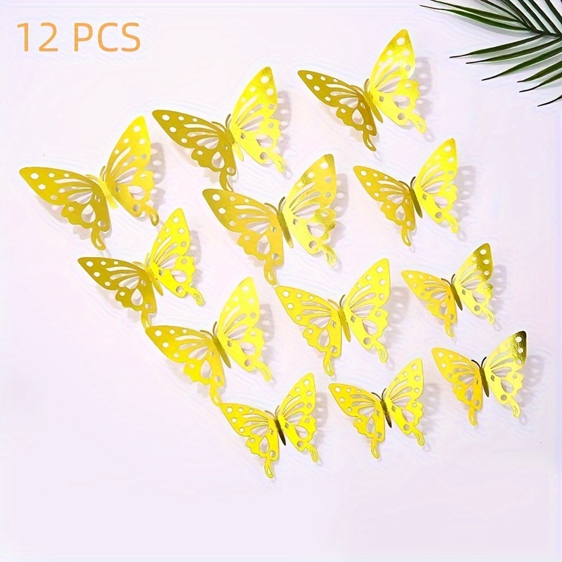 3 Sizes 3d Butterfly Wall Decor Golden Butterfly Decorations - Temu