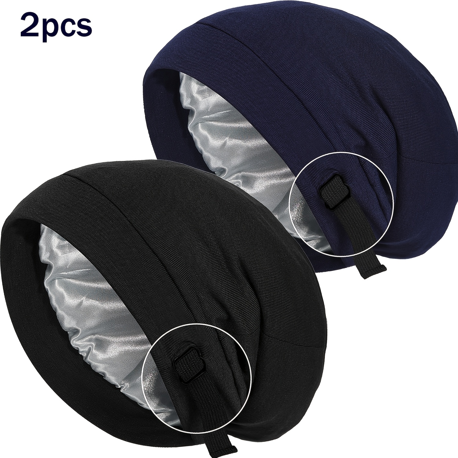 TEMU 2 Pcs Lined Sleep Cap Bonnet For Curly Hair And Braids, All Night Wrap With Adjustable Strap For Women And Men