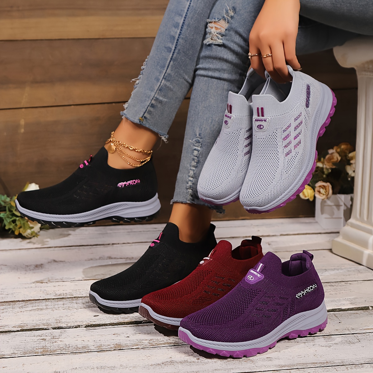 

Women's Breathable Slip-on Walking Shoes, New Comfortable Soft-sole Fashion Sneakers, Durable Outsole – Casual Daily Wear