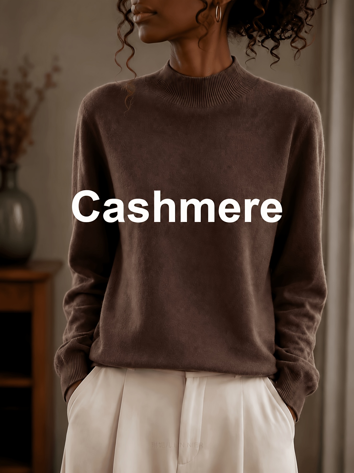 item picture womens cashmere sweater semi high neck sweater suitable for casual office wear loose basic pullover with drop shoulder sleeves machine washable solid color sweater for layering fall winter outfits multi color  