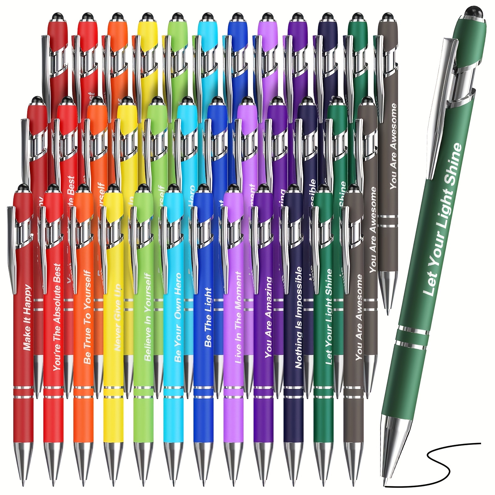 

36-pack Inspirational Metal Ballpoint Pens With Stylus - Quick Drying, Retractable, Medium Point - Motivational Quotes Pen Set For Adults & Teens, Ideal For Teachers, Coworkers, Office Use