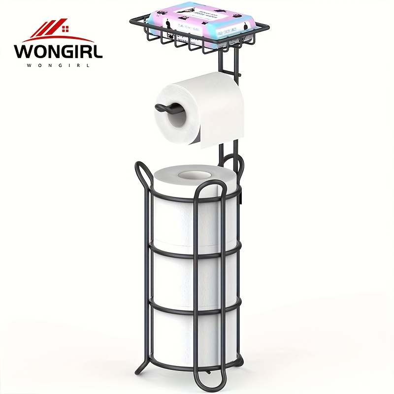 

Stainless Steel Toilet Paper Holder: Free Standing, Large Capacity, And Top Storage Shelf For Commercial Bathroom Use