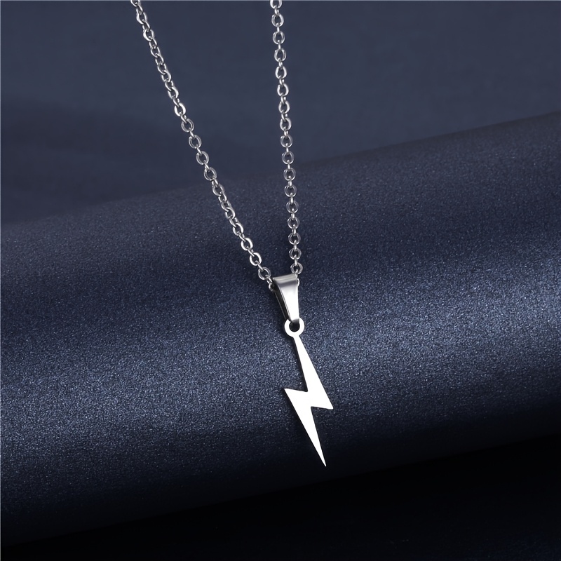 1pc Hip Hop Personalized Stainless Steel Lightning Necklace, Lightning Design Pendant Necklace, Gift For , Versatile In
