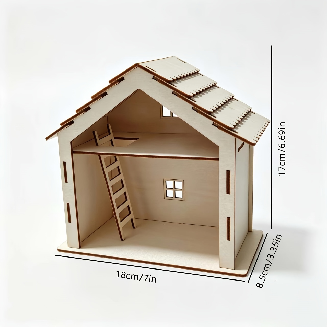 TEMU A Wooden Christmas Holiday Cottage With An Attic And Ladder, Easy To Assemble. A Home Desktop Ornament, Suitable As A Creative Gift For Craft