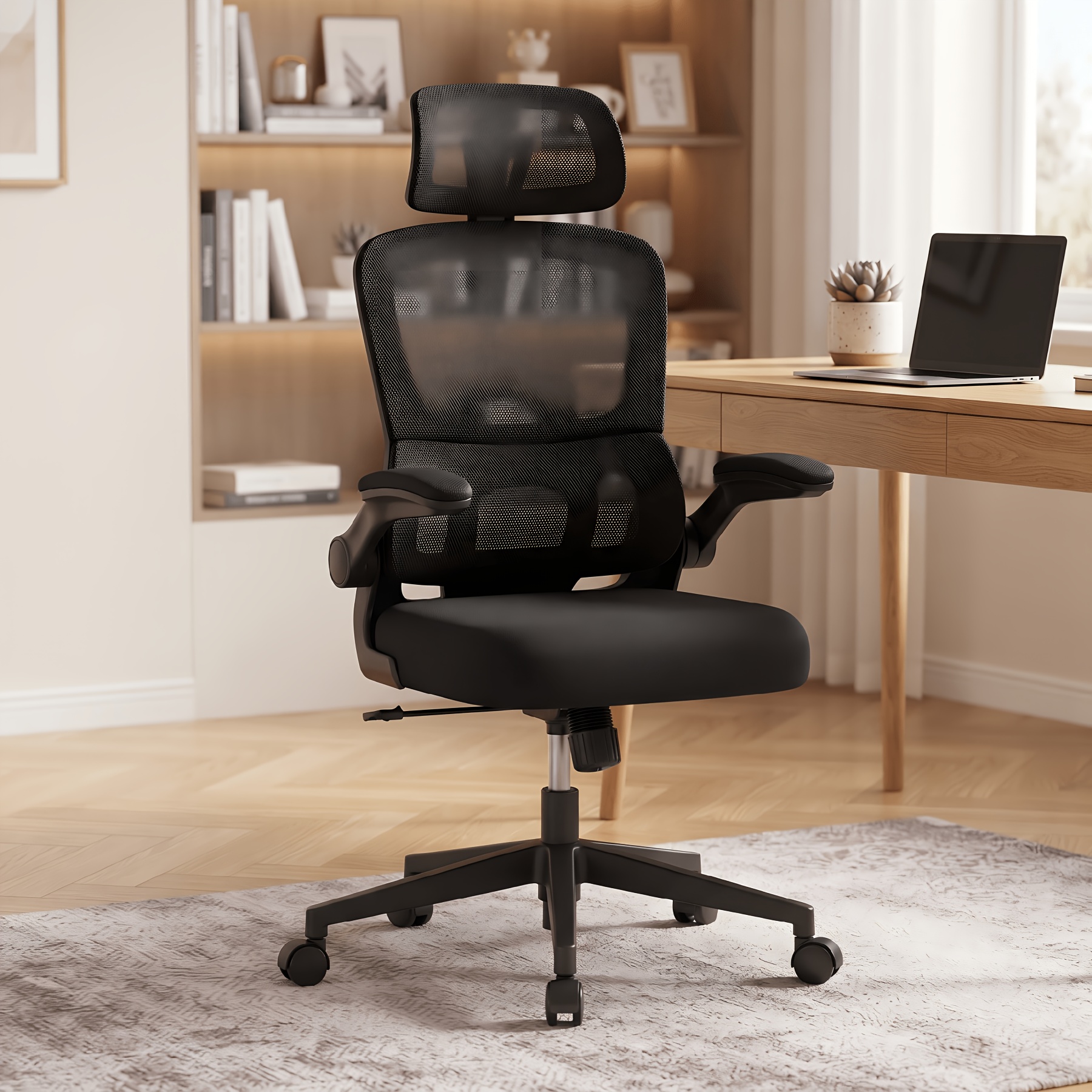 Ergonomic Racing-style Gaming Chair With Adjustable Headrest, Flip-up Armrests, Breathable Mesh Back, Lumbar Support, Reclining Seat, Pu Casters