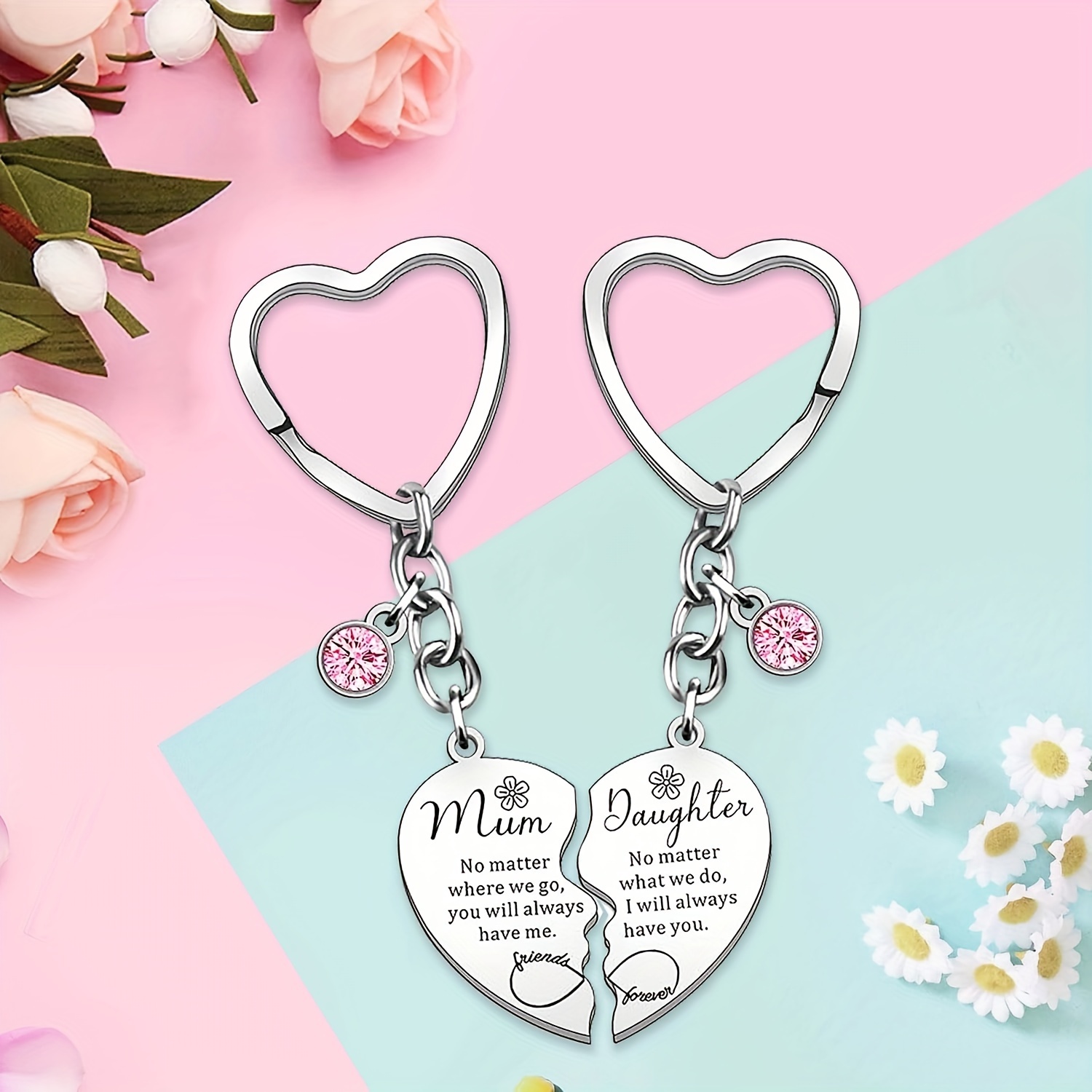 

Mom And Daughter Keychain Set - Stainless Steel, Heart With Inspirational Quotes - The Perfect Day Gift From Daughter To Mother