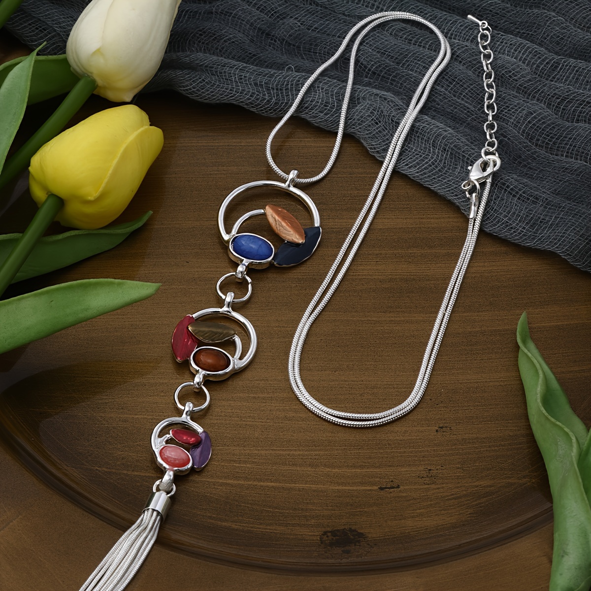 TEMU 1 Collar para Mujer Moda Invierno Cadena Larga de Suéter 2024 Collar de Resina con y Hojas Regalo de