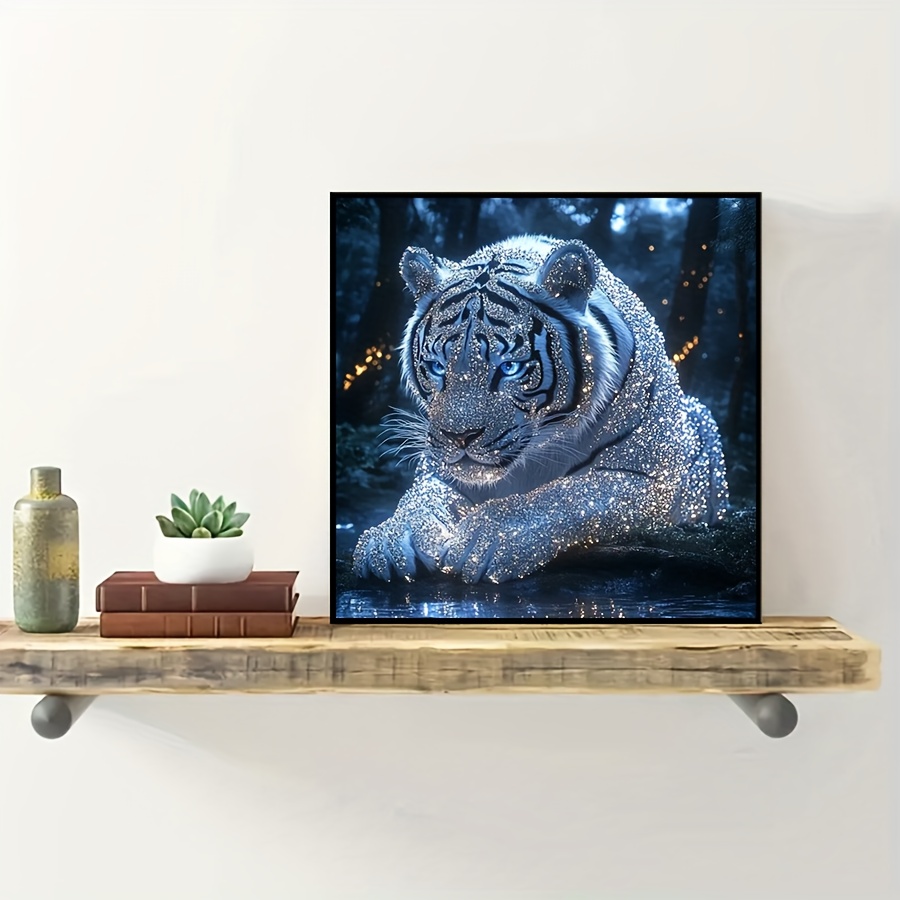 1pc 1pcs Self-lit 5d Diamond Painting Suitable For &: Glowing Tiger Face With Round Diamonds - Canvas Art, Sparkling Wall Decor, Diy Craft Project, Christmas/ Gift, No Frame Needed