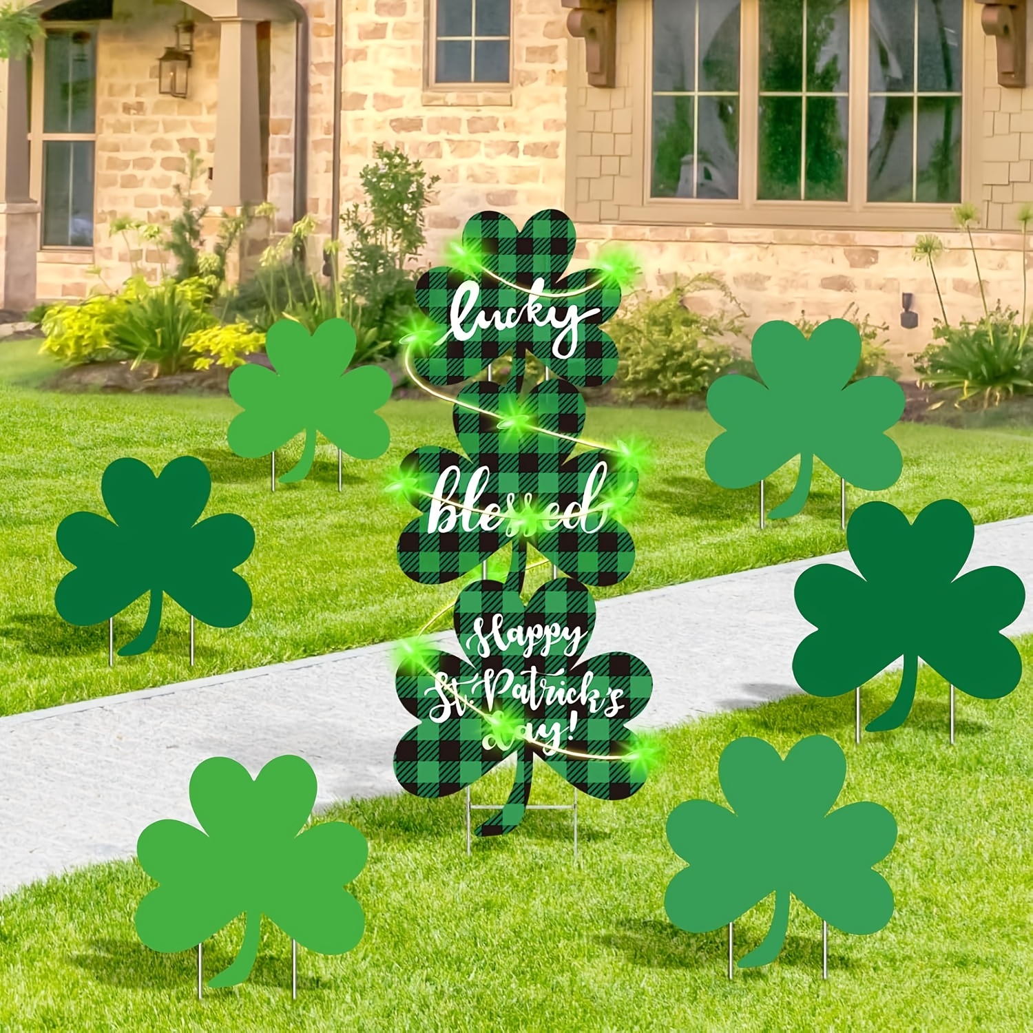 

9pcs St Patricks Day Decorations Outdoor Yard Signs With Stakes - St Patricks Day Yard Decorations Outdoor - Shamrock Decorations For Saint Patricks Day