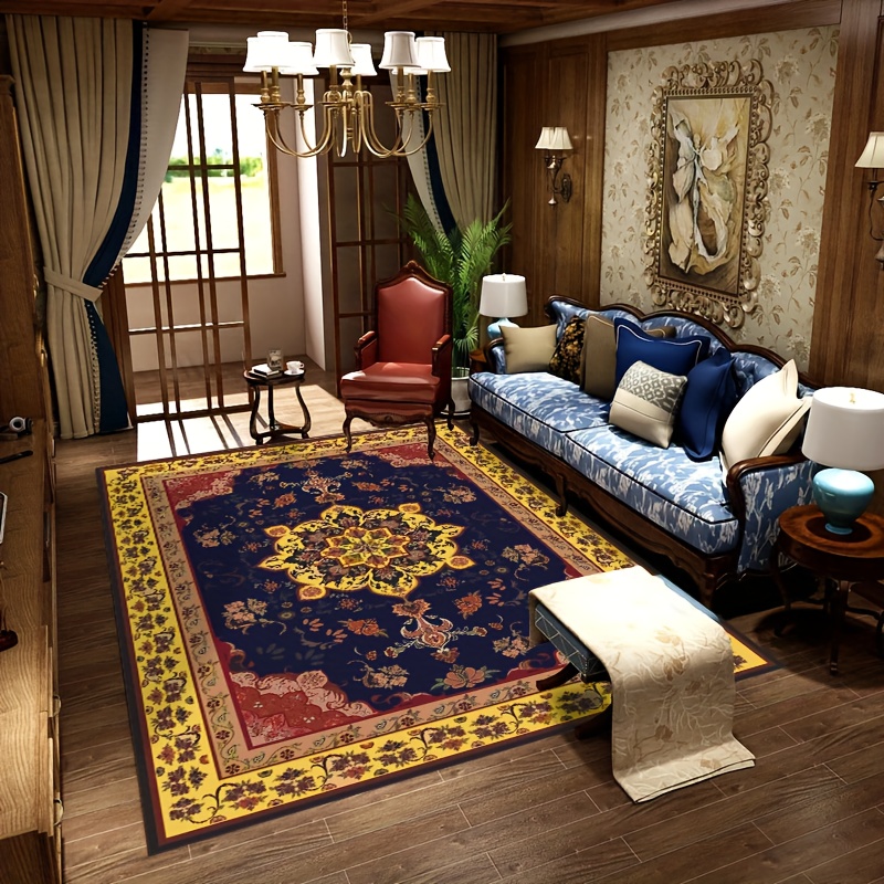 Luxurious European-Inspired Geometric Print Area Rug - Non-Slip, Stain & Fade Resistant Crystal Velvet Carpet for Living Room and Bedroom Rugs For Living Room Rugs For Bedroom
