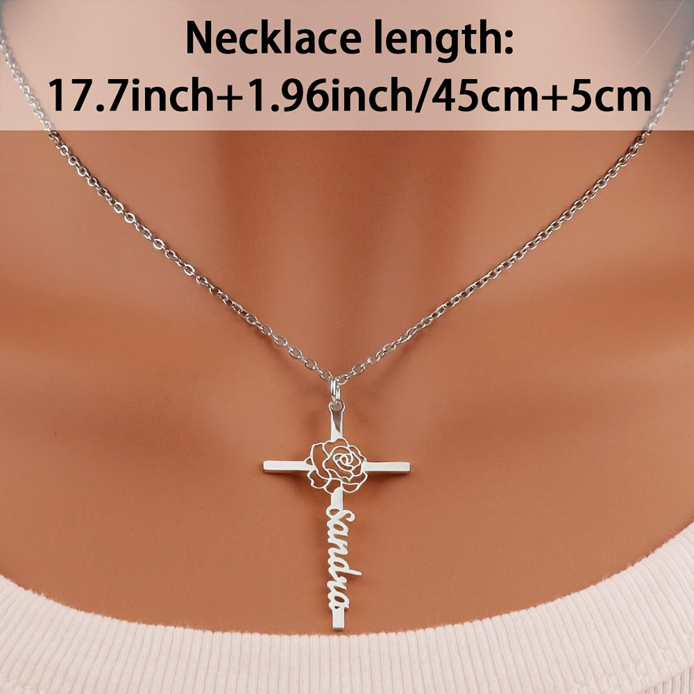 Women's Personalized Cross & Birth Flower Pendant Necklace