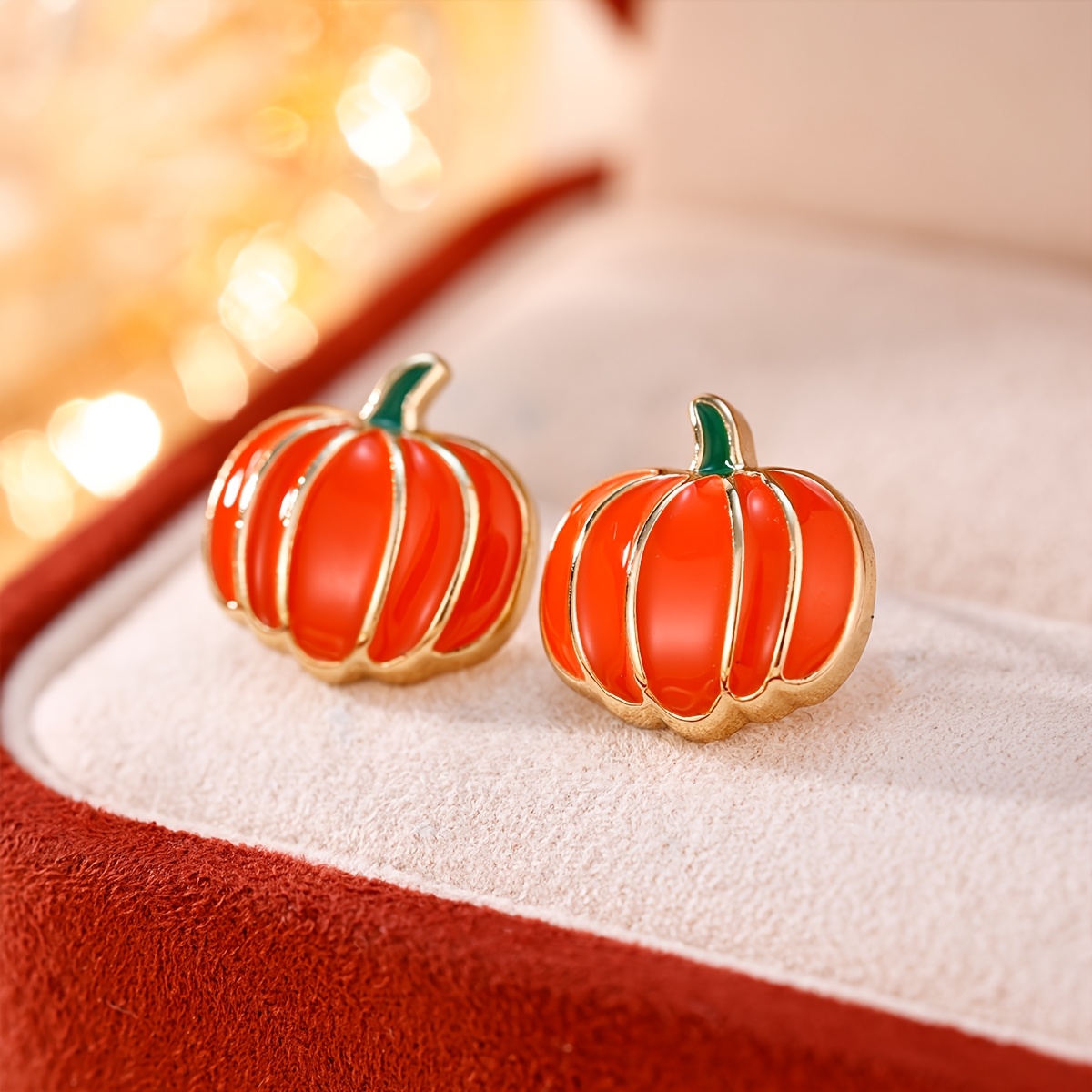 Pumpkin Stud Earrings with Synthetic Zircon, Light Luxury