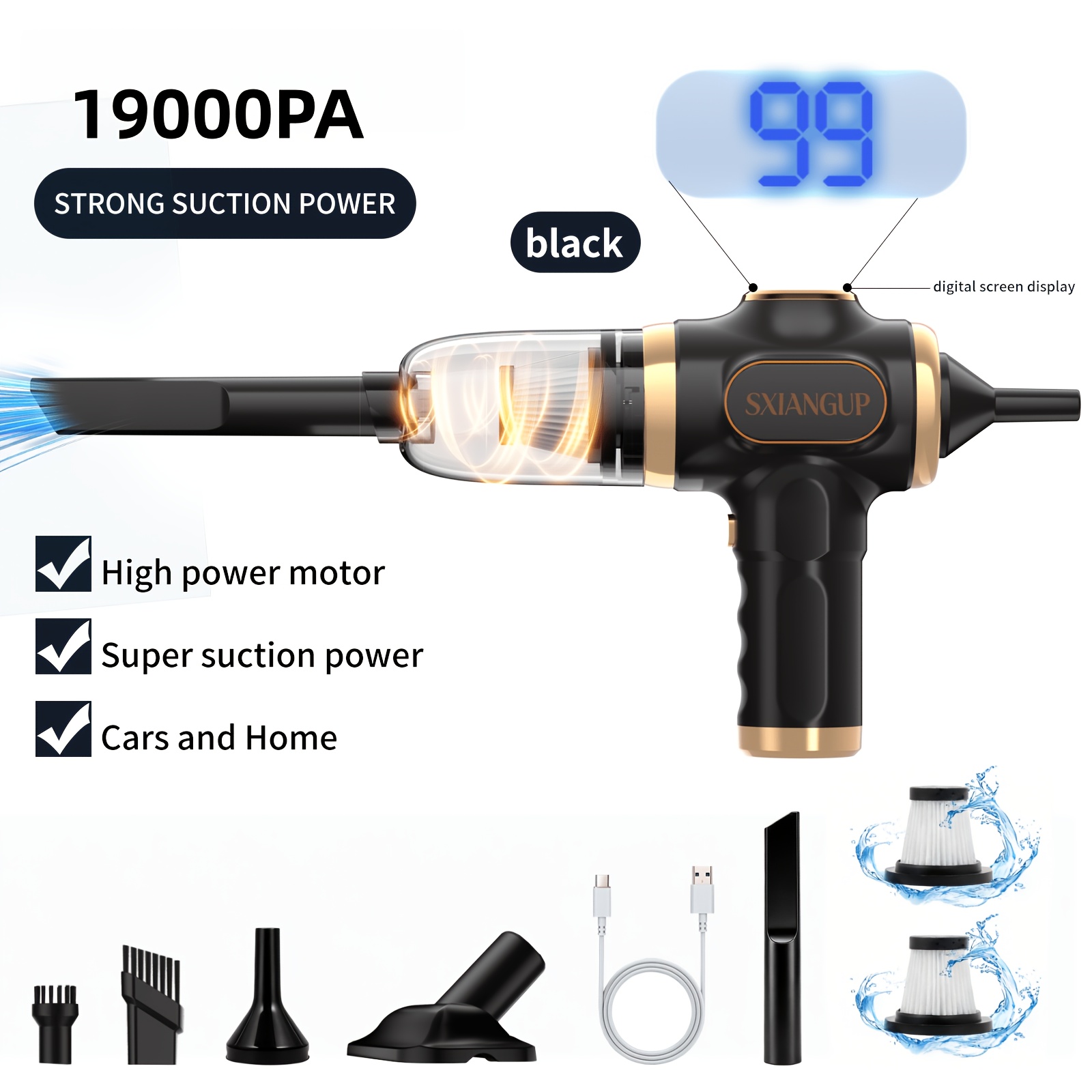 120w Powerful Handheld Vacuum Cleaner, Digital Display Cordless Vacuum Cleaner, Suitable For Car Interior Cleaning, Household Keyboard Sofa Rechargeable Mini Dust Removal Artifact